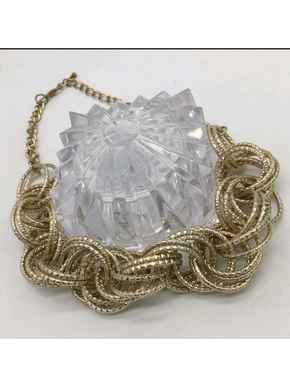 Vtg Signed New York & Company Textured Silver-Tone Multi-Hoop Statement Necklace - Picture 7 of 9